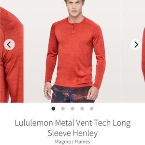 Lululemon Metal Vent Tech Long Sleeve Henley Magma / Flames Mens Size L Like New